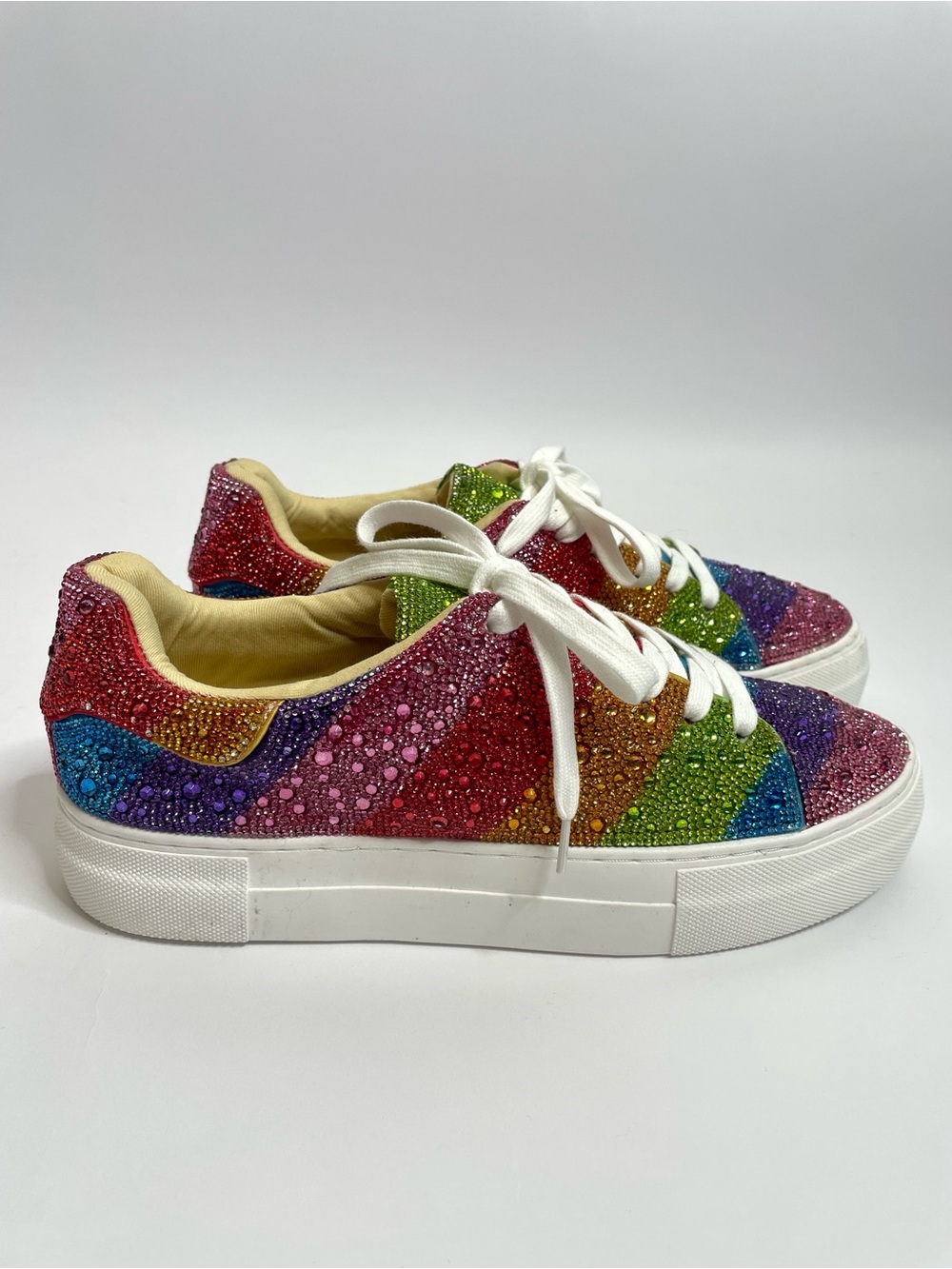 Betsey Johnson | Sidny Rhinestone Rainbow Pride Platform Sneakers Size 8.5 - Picture 2 of 15